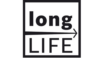 Logo có dòng chữ “long LIFE” màu đen trên nền trắng.