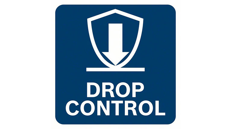 Nhãn dán an toàn màu xanh có chữ "DROP CONTROL" và biểu tượng lá chắn.