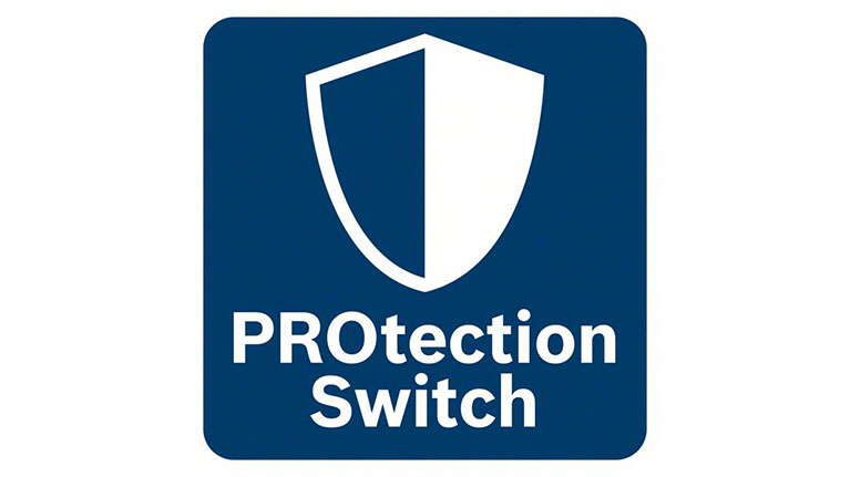 Logo màu xanh có hình khiên và chữ “PROtection Switch”.