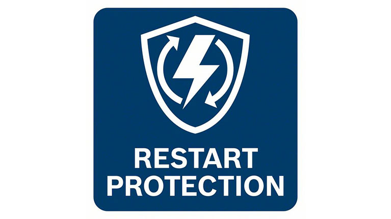 Logo có biểu tượng tia chớp và chữ "RESTART PROTECTION" màu xanh lam.