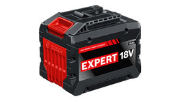 Pin Bosch Expert 18V màu đen với các điểm nhấn màu đỏ.
