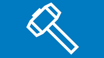 Một cái búa trắng trên nền xanh tượng trưng cho Bosch Professional.