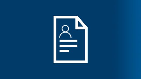 Biểu tượng của một đơn xin trên nền xanh, với một người và văn bản.