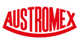 Abrasivos Especiales Logo Austromex màu đỏ trên nền trắng.