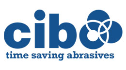 Cibo Logo Cibo màu xanh với dòng chữ “chất mài mòn tiết kiệm thời gian”.