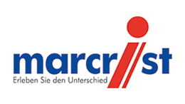 Marcrist Diamantwerkzeuge GmbH Logo Marcrist màu xanh và đỏ với khẩu hiệu bên dưới.