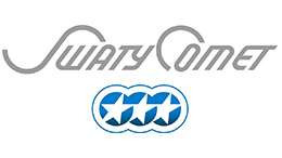 SWATYCOMET Logo SwatyComet với chữ cách điệu và ngôi sao màu xanh.