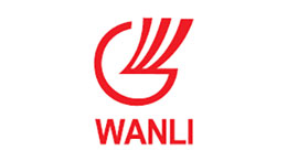 Zhejiang Wanli Tools Group Co.,Ltd. Logo WANLI phông chữ màu đỏ với các đường cong.